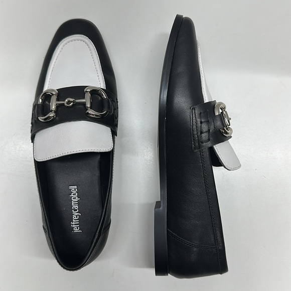 Jeffrey Campbell Loafers Velviteen Bit Leather Flat Shoes Leather Black White 7 - Picture 1 of 11